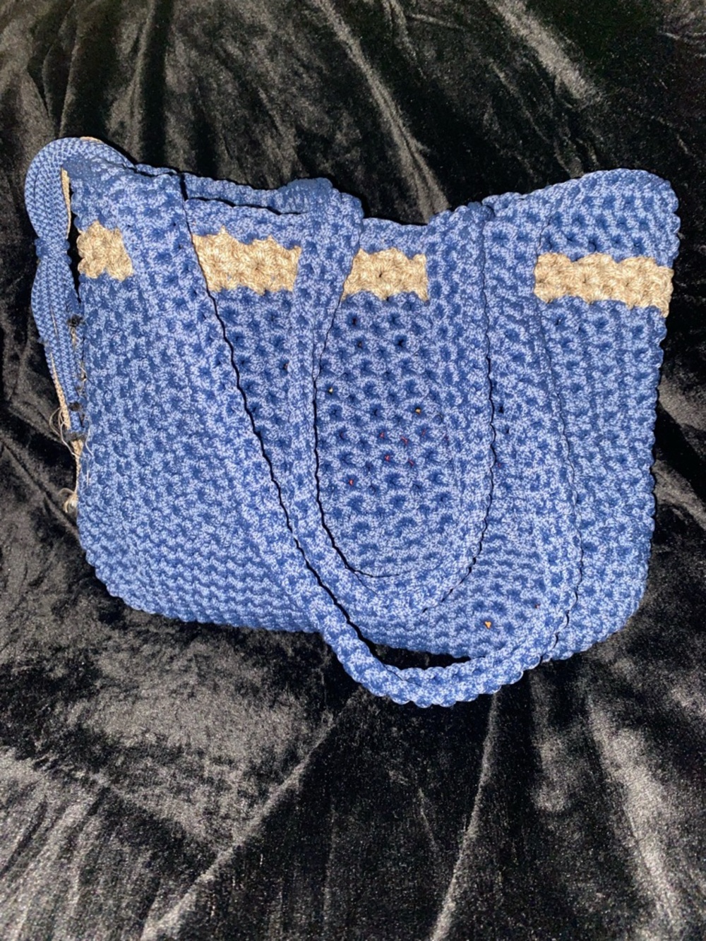 Vintage knitted  Blue Crochet Tote